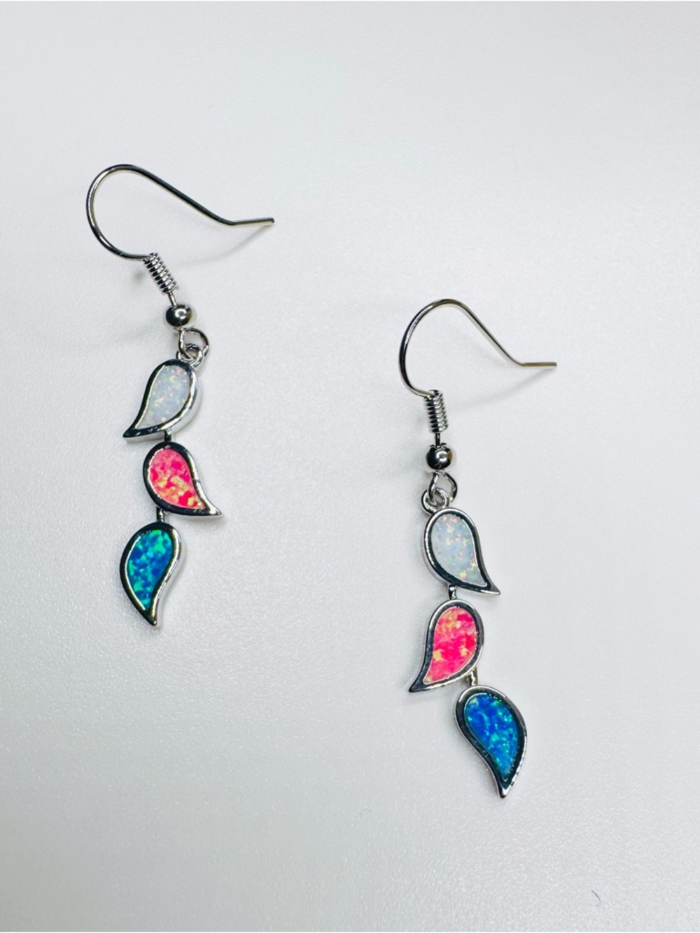 Sterling Silver Triple Teardrop Opal Dangle Earrings - Multicolor